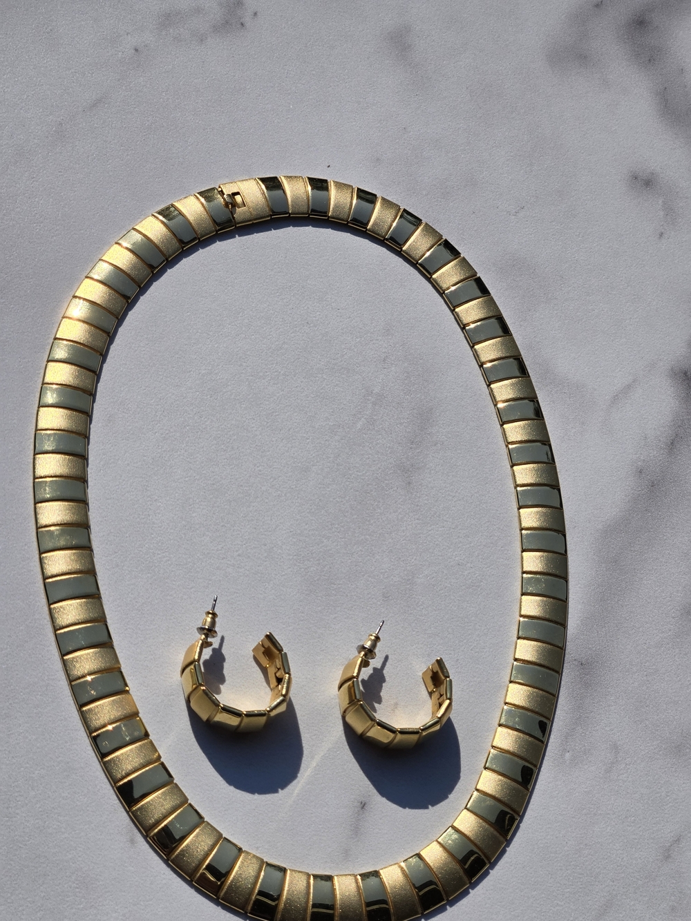 Gold-Tone Segmented Necklace and Hoop Earrings Set